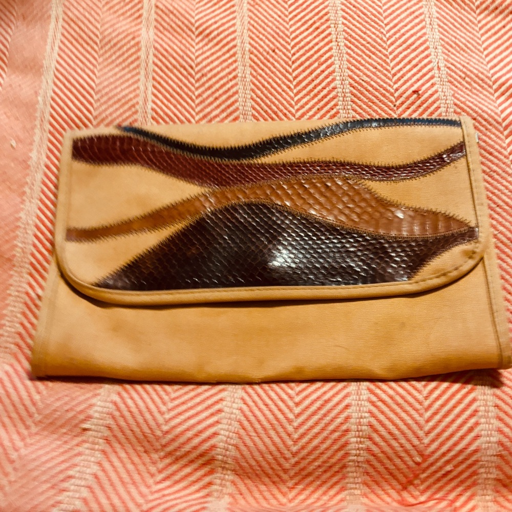 Vintage Canvas Clutch with Leather Patchwork